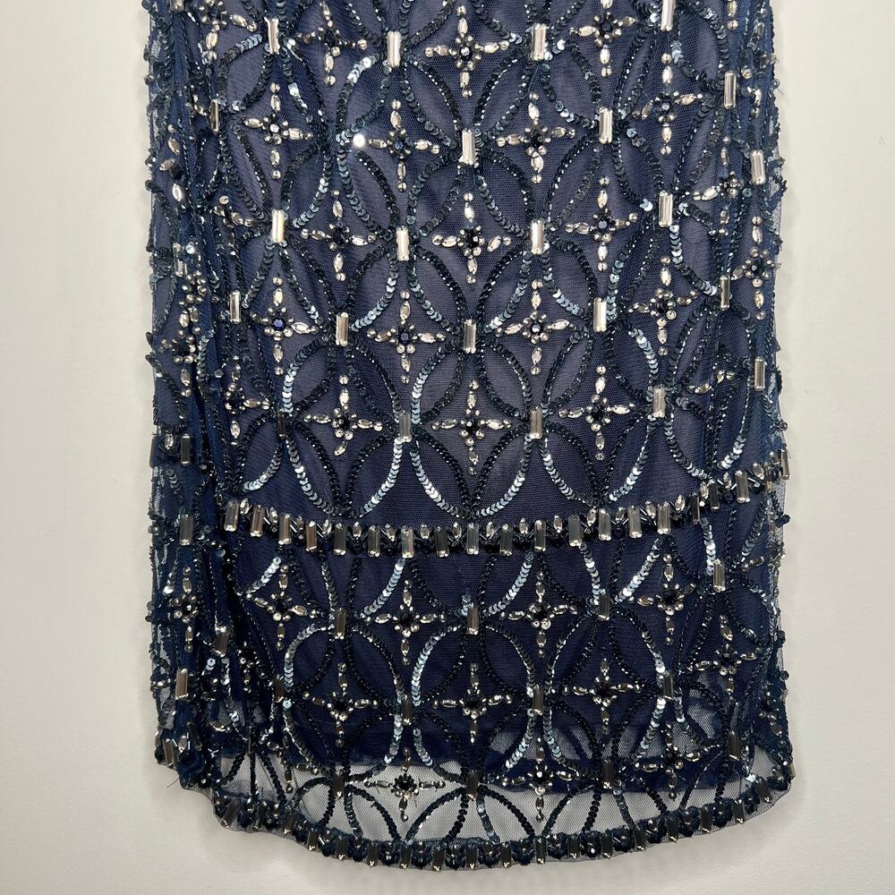 Kay Unger Navy Sequin Mini Dress Size 6 - Picture 6 of 11